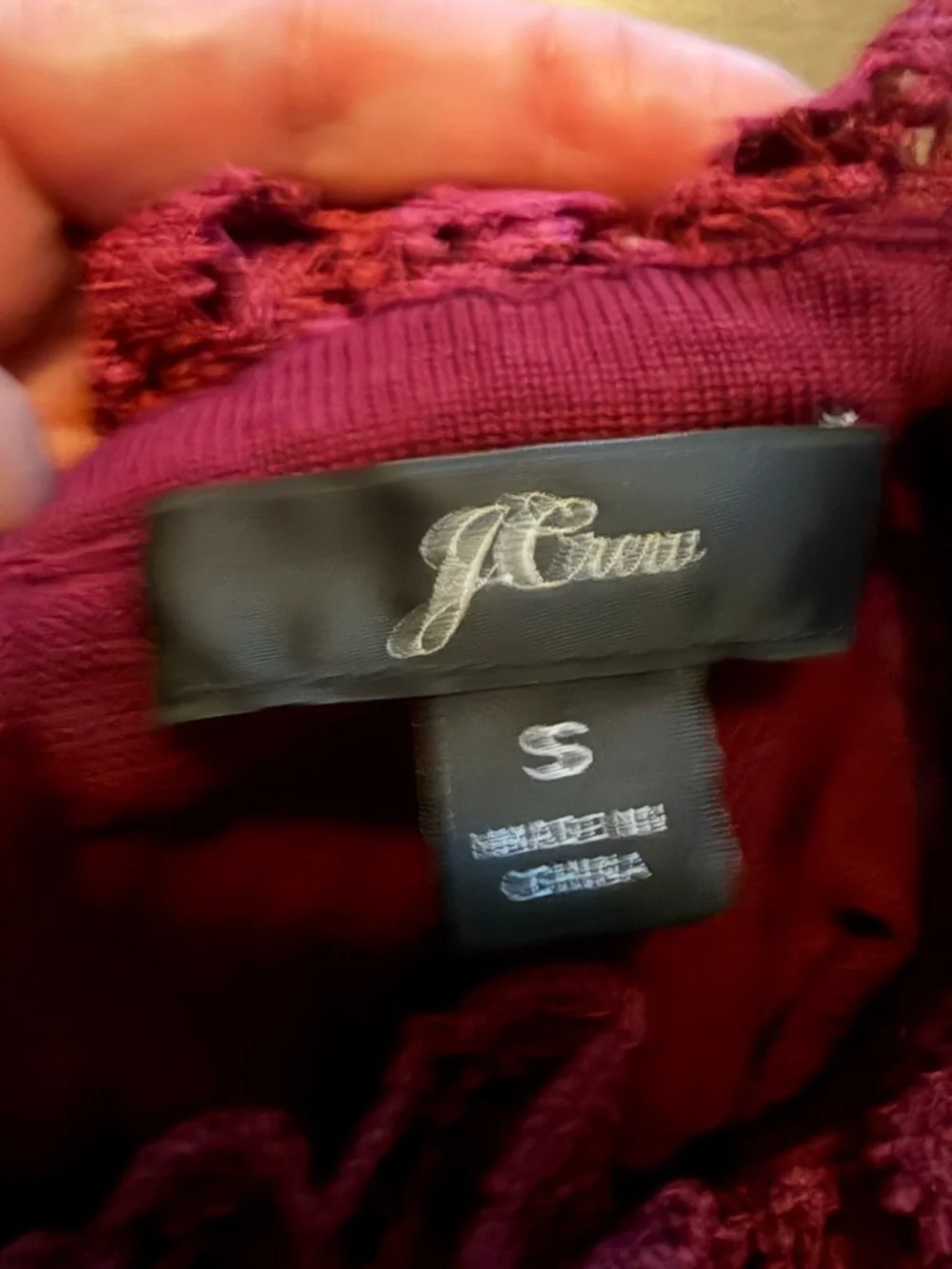 J.Crew Victorian Romantic Lace Collar Ruffle Lace Neck Maroon Size Small